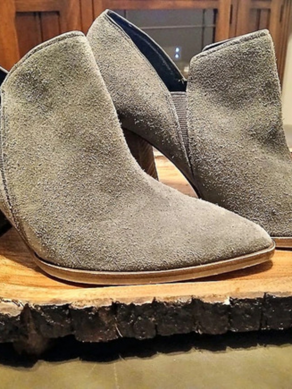 Vince Camuto Gray Suede-Look Heeled Ankle Boots Like New